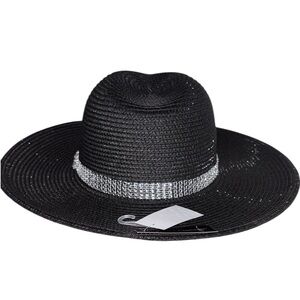 NWT Elegant Black Hat with Shimmering Silver Band
